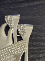 Vintage 80s Silver Tone Cocktail Party Brooch | High Heels, Wine Glasses Grapes