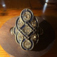 214. Vintage Silver color Blue CZ Cluster Cocktail Ring Asymmetrical