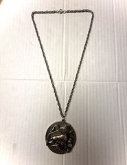Vintage Edlee Leo Astrology Zodiac Rock Pendant Necklace Long 24” Silver Tone