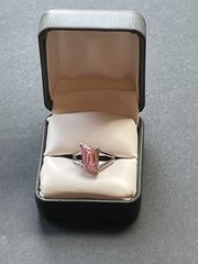 Vintage Sterling Silver 925 Ring Pink Faceted Glass size 5.5 signed KC