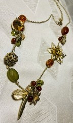 Vintage Boho Charm Necklace Asymmetrical Floral Glass Bead 16-20”