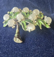 VTG Coro Verrecchio Brooch Pin Moonglow Cabochon Rhinestones Enamel Painted