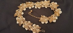 CROWN TRIFARI Vintage Dogwood Flower White Enamel Rhinestone 3 Piece Demi Set
