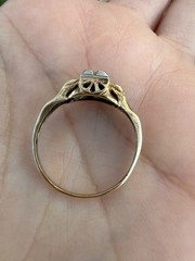 1930s Art Deco 10K Gold Diamond Engagement Ring Two Tone Illusion Sz 7.25
