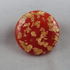 Vintage Red Lucite Brooch Gold Flecks Round 1.25 in