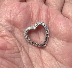Vintage Theda 925 Sterling Silver Marcasite Open Heart Love Slide Pendant