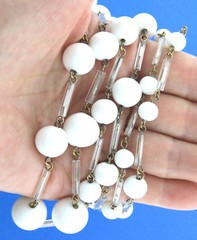 Vintage Milk Glass Crystal Graduated Bead Necklace Strand 36 in