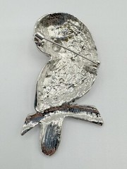 T12-1386 BROOCH SILVER PIN 1.6″ RHINESTONE ANIMAL PINK OWL BIRD