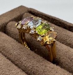 VTG Sterling Silver Multi Gemstone & CZ Gold-Plated Ring Size 7 Fessenden