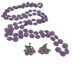 VINTAGE ~ PLASTIC FROSTED LUCITE ~ GRAPES FRUIT SCREW EARRINGS & NECKLACE