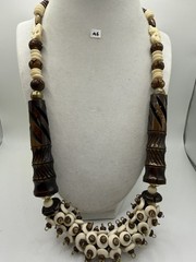 Vintage Tribal Carved Wood Bead Necklace Boho Statement Bib Necklace