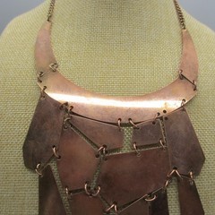 Vintage Artisan Copper Necklace Modernist Bib Statement 21 Inch