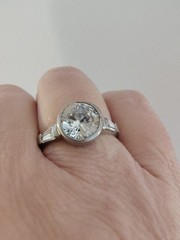 Sterling Silver Bezel Set Round CZ Tapered Baguette Solitaire Ring Size 8.75 925