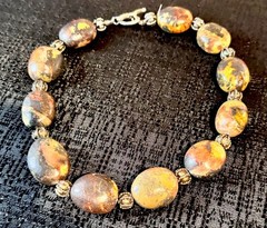 Chunky Jasper Bead Necklace Natural Oval Stones with Silver Tone Spacers 18”