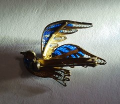 Vintage 800 Silver Filigree Plique A Jour Enamel Blue Bird Pin Brooch
