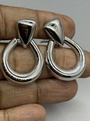 Vintage Monet Silver Tone Door Knocker High Polish Silver Tone Earrings 1.50″