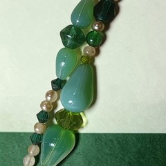Vintage OOAK Green Cat’s Eye Glass Beaded Necklace Rhinestone Brooch Statement