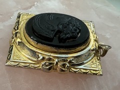 Vintage Black Mourning Cameo Locket Pendant