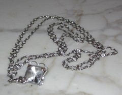 Antique Vintage Sterling Silver open-back faceted Crystal Chain Necklace Fob 63″