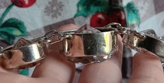 Sterling Silver Large Faceted Clear Crystal Round Link Bracelet Heavy 6 3/4″-8″