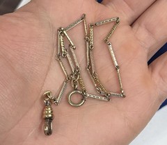 4.7g 2 Tone Gold Filled Fob Detail Bar link 13.5” 2.4mm victorian Gf Watch Chain