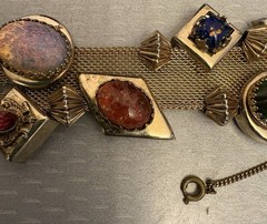 Victorian Revival Bracelet Mesh Jeweled Slide Charms Faux Gems Bold Statement