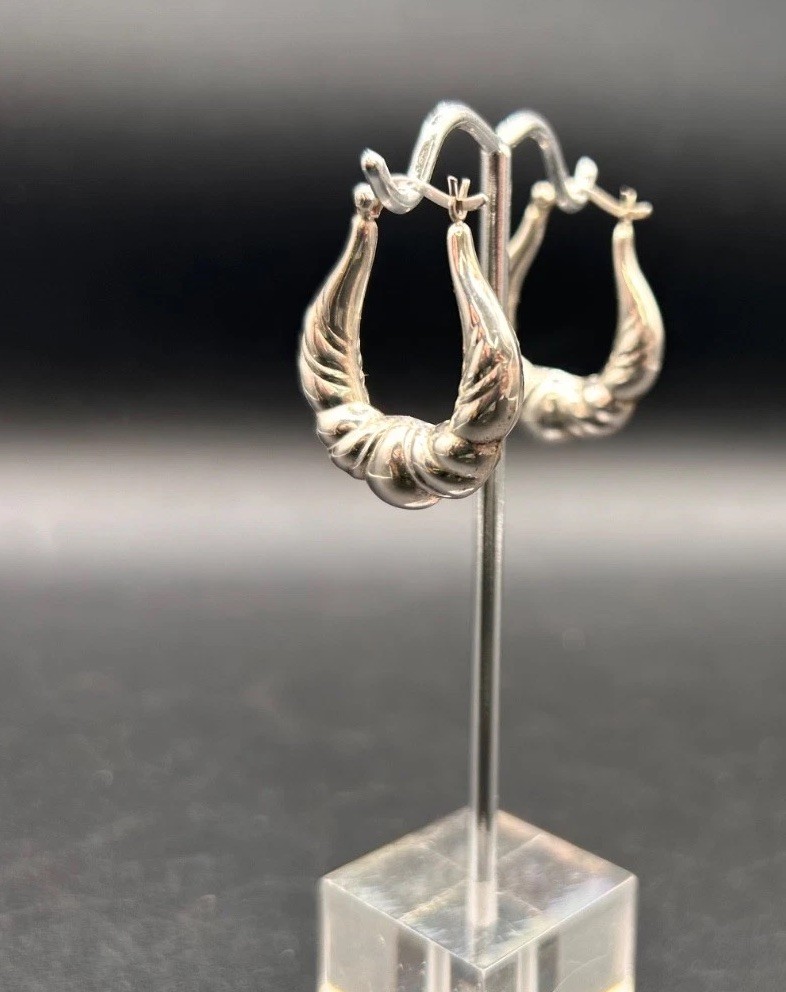 Vintage 925 sterling silver textured hoop earrings Everyday Wear