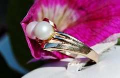 14k yellow gold ring 6.2mm cultured pearl natural diamond sz 6.5 vintage 5.85g