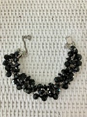 RARE! JULIANA Jet Black Cha Cha Dangle Bead Bracelet AB Rhinestone Clasp! Mint!
