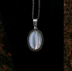 Moody Vintage White Cat’s Eye Moonstone Pendant Necklace—Milky Shimmer Effect