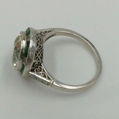 Art Deco Lab-Created Diamond & Emerald Halo Wedding 14K White Gold Filled Ring