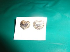 Juicy Couture Goldtone Clear Rhinestone Logo Banner Heart Pierced Stud Earrings