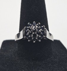 Vintage 925 Sterling Silver Dark Sapphire Cluster Deco Style Ring Size 8.5in