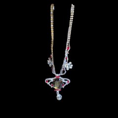 Vtg Signed Husar D Czech Glass Festoon Necklace Green Center Red Accent Stones
