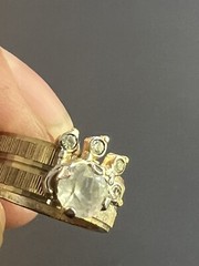 Uncas Signed Gold Toned Ring, Clear Quartz w/Rhinestone Accents