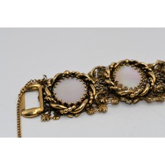 Vintage Mother of Pearl Link Bracelet Gold Tone 7.25” Safety Chain