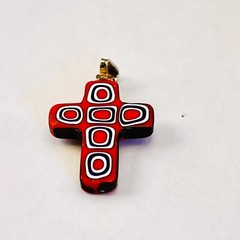 VTG MILLIFIORI Glass Cross Pendant. 24mm T Sterling Bail Signed Italy Murano?