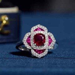 Art Deco Style 14K White Gold FN Lab Created Ruby Diamond Wedding Women’s Ring