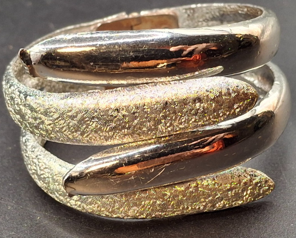 Mid Century Hinged Cuff Bracelet Silver Toned Vintage