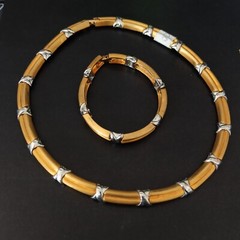 Vintage Bicolor Set Collar Bracelet Heavy Deco X-Design Link Classic Timeless