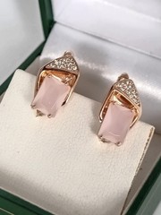 Vintage 1990-s 14 Ct Rolled Gold Pink Topaz Zircons Earrings-Hallmarked 585 RG