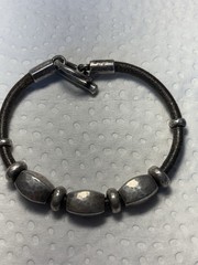 James Avery Retired Brown Leather Silver Nugget Bracelet 7.5″ 38g RARE!!!