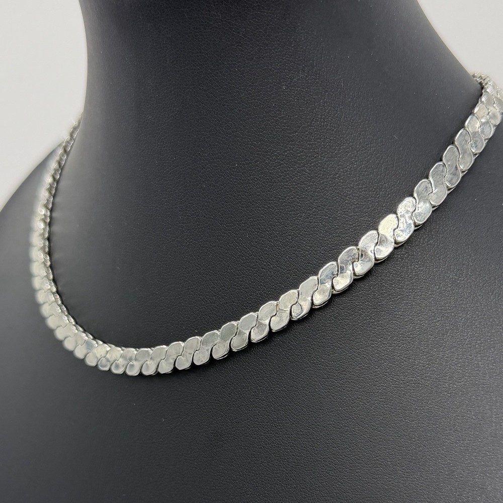 Vintage Hobe Silver Tone Necklace Chunky Serpentine Chain Signed 16”