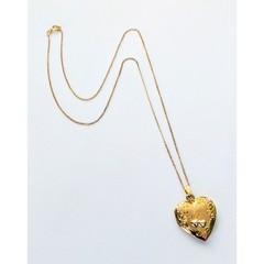 Vintage 1/20 14k Yellow Gold Filled MOM Heart Locket w/ Pink Flowers Necklace
