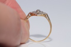 Antique Circa 1920s Art Deco 18k Gold Natural Diamond Navette Design Ring