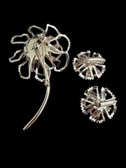 Vtg Sarah Coventry Allusion Flower Brooch & Clip Earrings 1968