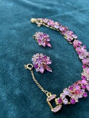 Vntg. Juliana D & E Pink Rhinestone Bracelet & Earring Set Verified D&E 5-Link