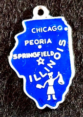 Vintage ENAMELED Sterling Silver ILLINOIS MAP Charm for Charm Bracelet, 2.46g