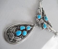 BIG CAROL FELLEY SOUTHWEST STERLING NECKLACE, 48 GRAMS, 3 1/8 x 3 INCHES PENDANT