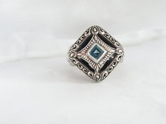 Sterling Silver 925 Heated Blue Topaz Etruscan Style Ring Size 9